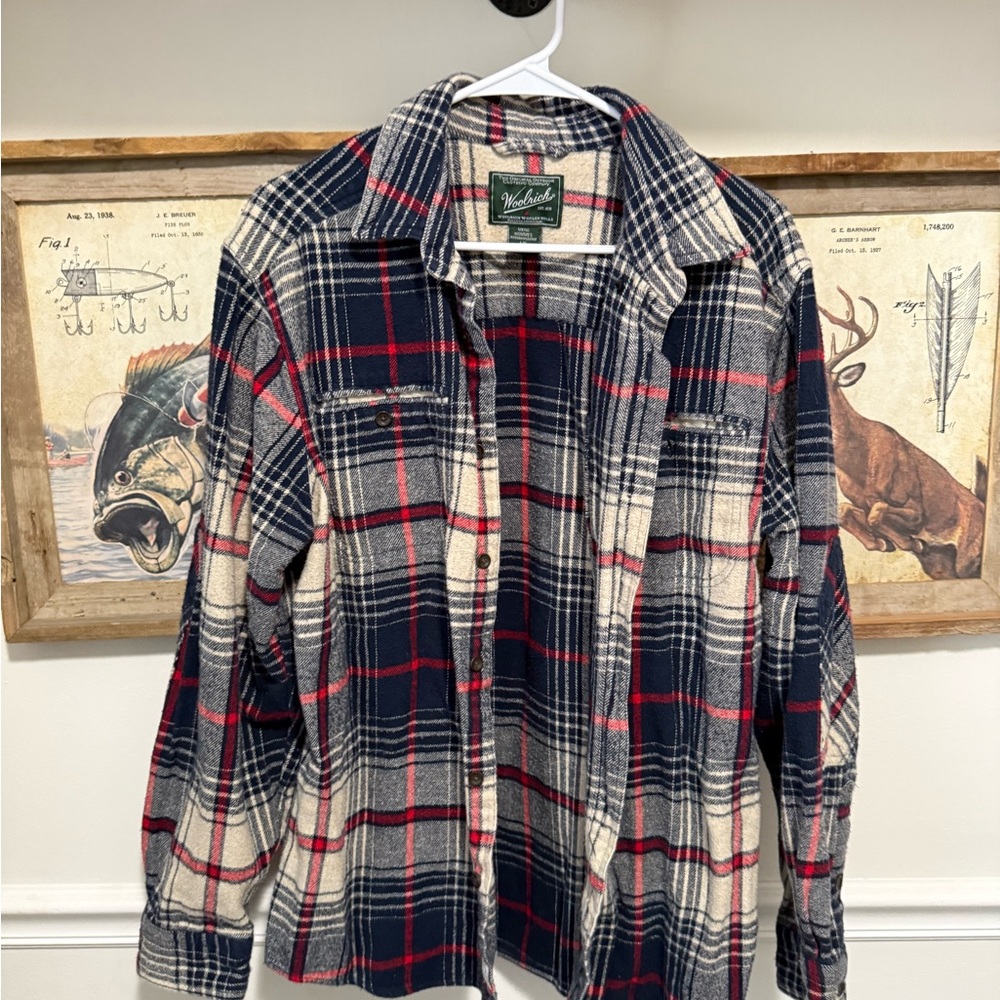 Woolrich Navy and Red Plaid Flannel Shirt